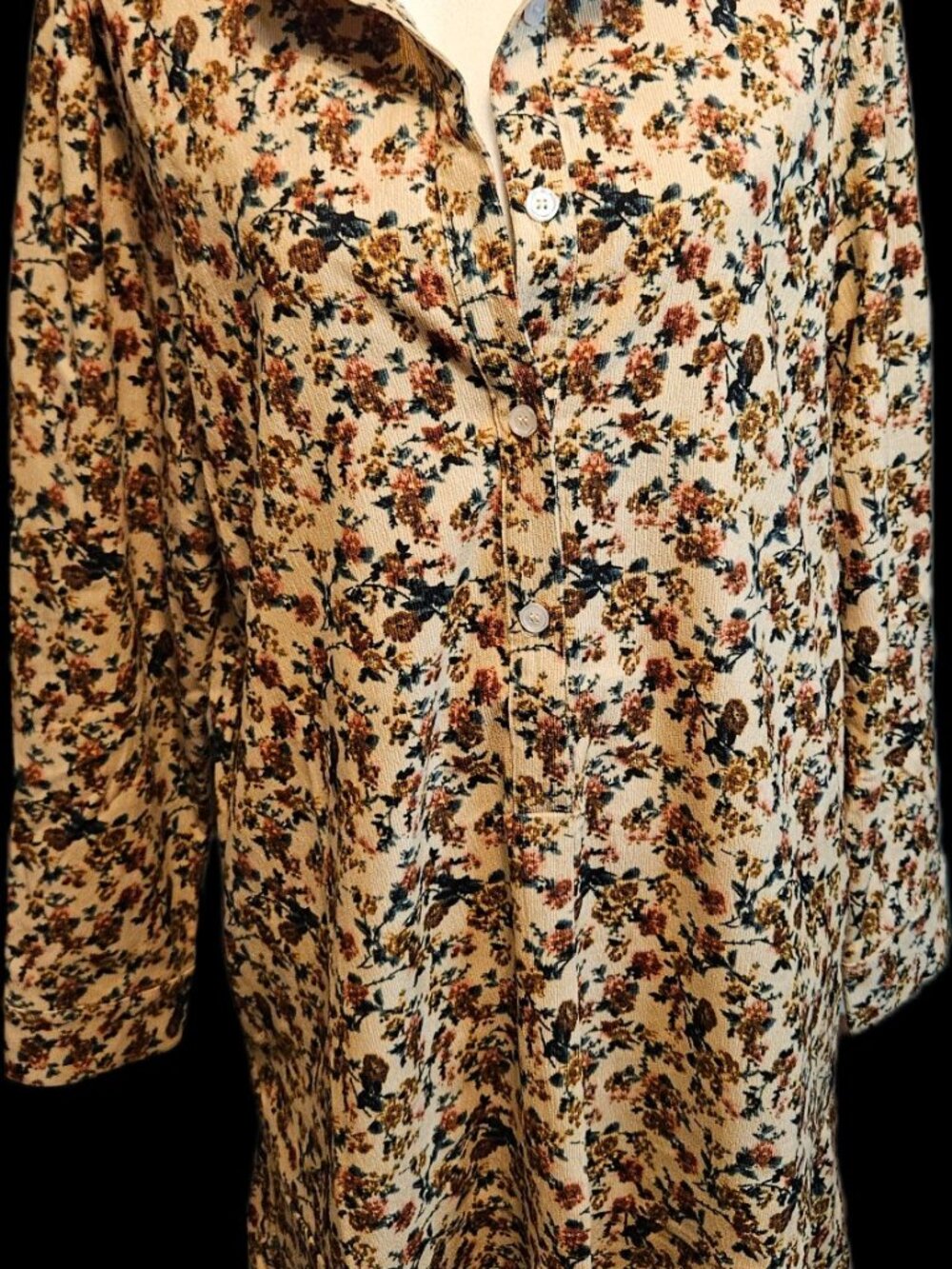 Size M Polygram Floral Corduroy Shirt Dress Button Front NWOT